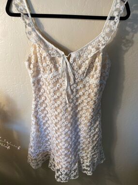 Just Me Cream and White Floral Lace Mini Dress with Tie Front